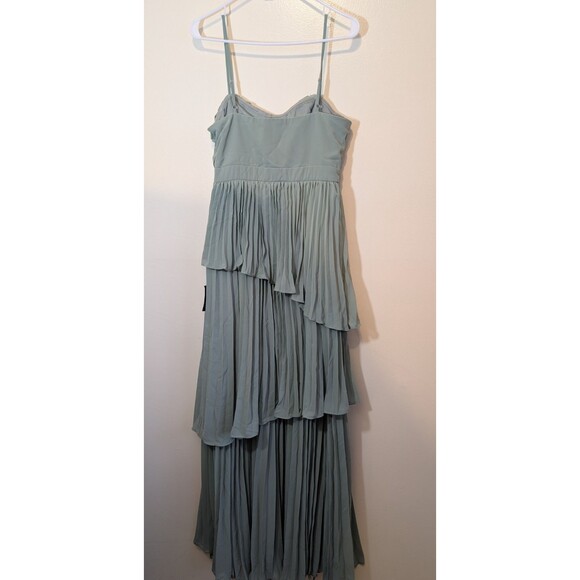 Lulus Jehona Sage Brush Pleated Tiered Maxi Dress Bridesmaid Medium - Picture 4 of 10